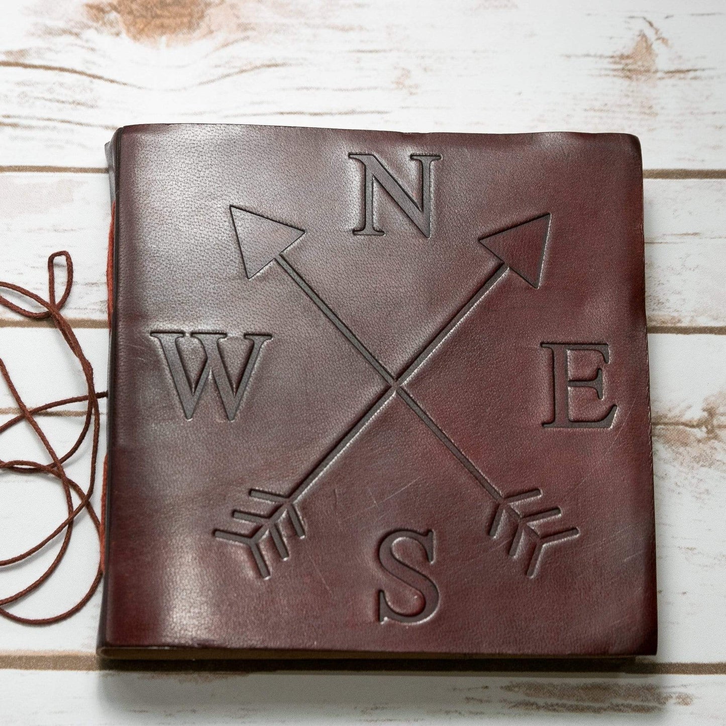 Compass 7x7 Leather Journal | Embossed Square Sketchbook & Diary
